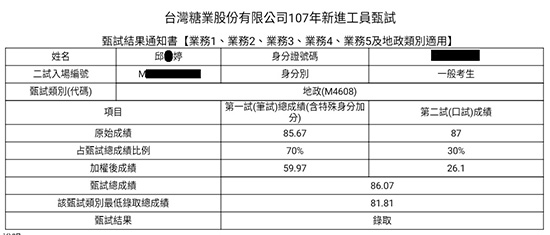 107台糖地政狀元上榜學員邱○婷