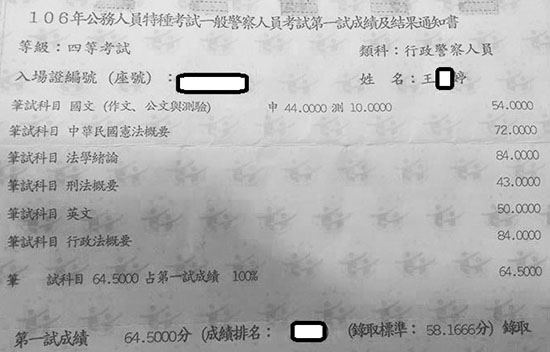 106行政警察四等上榜學員王○婷