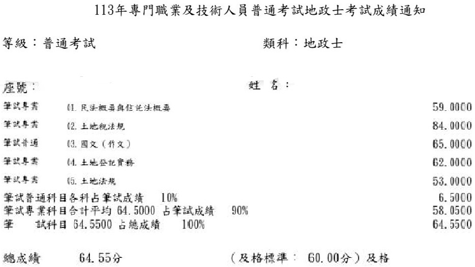 113首宇地政士上榜學員白○宇