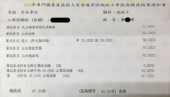 106首宇地政士上榜學員鄭○婕