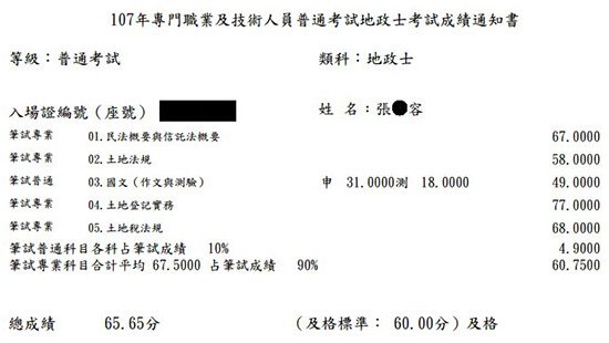 107首宇地政士上榜學員張○容