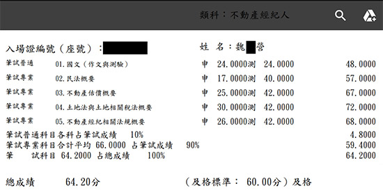 107首宇不動產經紀人上榜學員魏○營