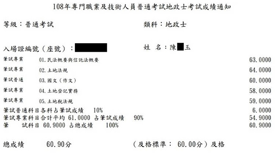 108首宇地政士上榜學員陳○玉