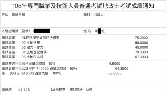 108首宇地政士上榜學員陳○虹