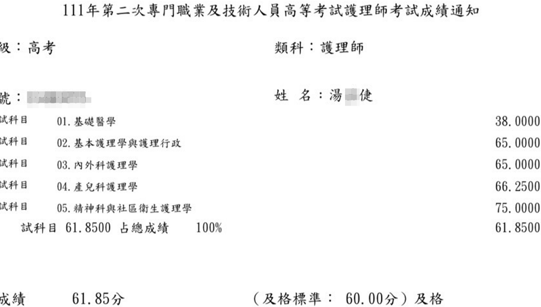 111護理師上榜學員湯○倢