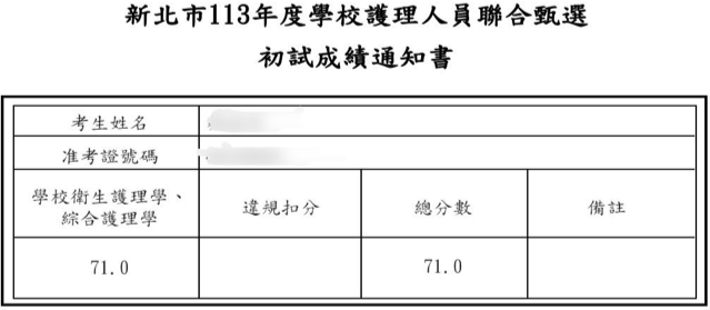 113北區校護上榜學員蔡○育