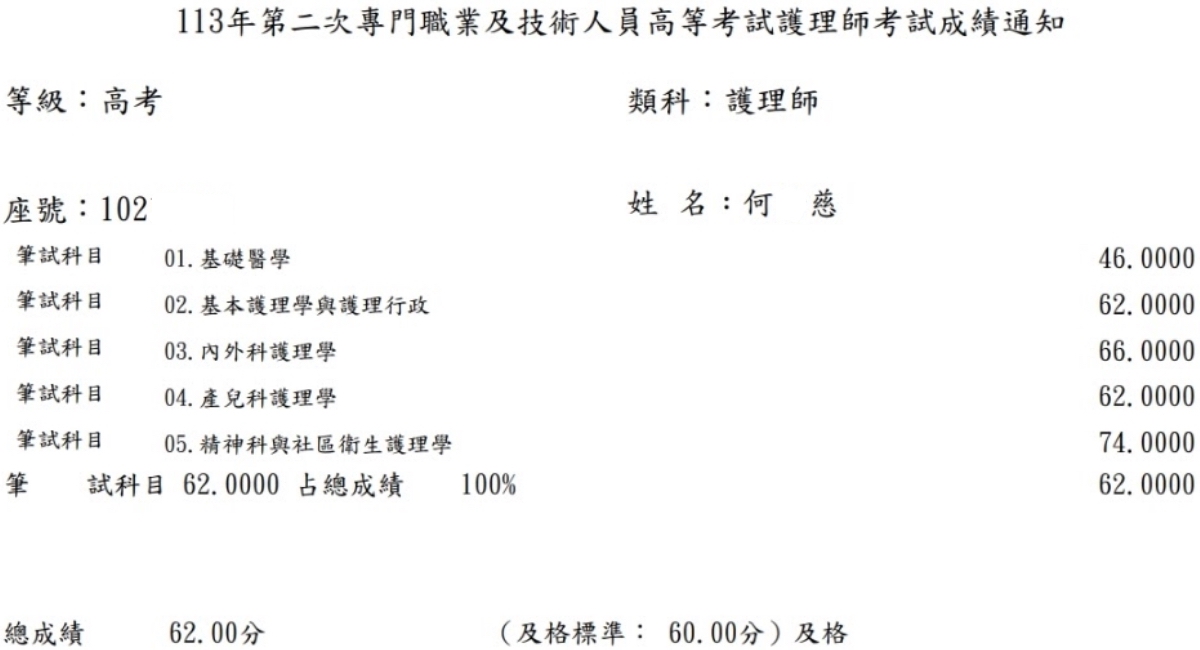 113第二次護理師上榜學員何○慈