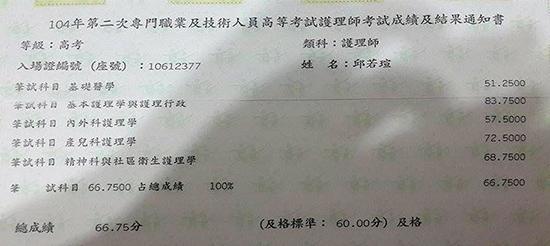 104護理師上榜學員邱若瑄