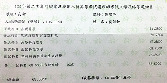 104護理師上榜學員吳佩如