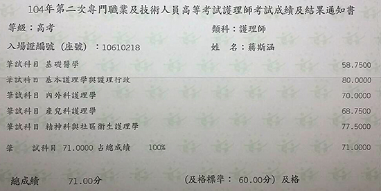 104護理師上榜學員蔣斯涵