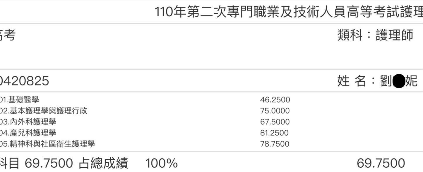 110護理師上榜學員劉○妮